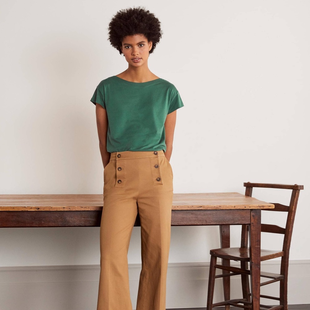 Boden Super Soft Slash Neck Tee in Dark Green